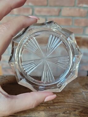 Vintage REIMS MCM French Glass Crystal Coaster with Starburst Pattern
